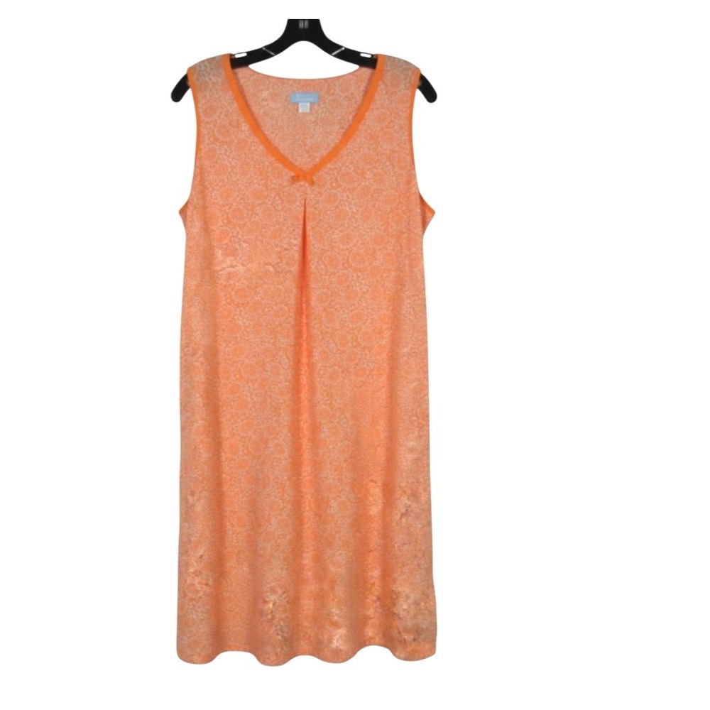 CELESTIAL DREAMS Lounge ORANGE PAISLEY Sleeveless SATIN BOW Knit NIGHTGOWN Sz XL